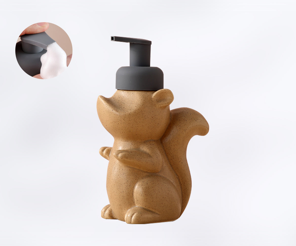 Naya Vault | Ceramic Soap Dispenser, Squirrel Foam Pump Bathroom Bottle, Animal Design, Refillable Reusable Lotion Pump for Bathroom Kitchen, 510ml/17.2oz