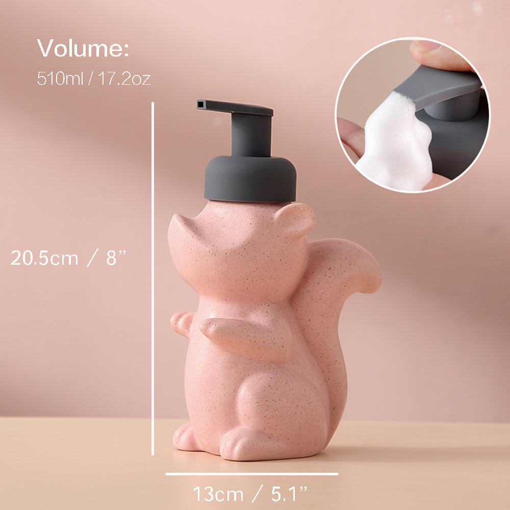 Naya Vault | Ceramic Soap Dispenser, Squirrel Foam Pump Bathroom Bottle, Animal Design, Refillable Reusable Lotion Pump for Bathroom Kitchen, 510ml/17.2oz