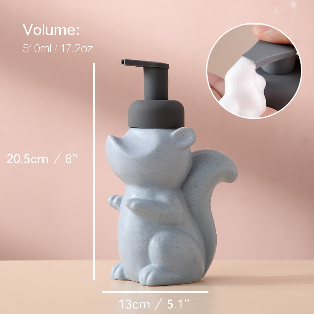 Naya Vault | Ceramic Soap Dispenser, Squirrel Foam Pump Bathroom Bottle, Animal Design, Refillable Reusable Lotion Pump for Bathroom Kitchen, 510ml/17.2oz