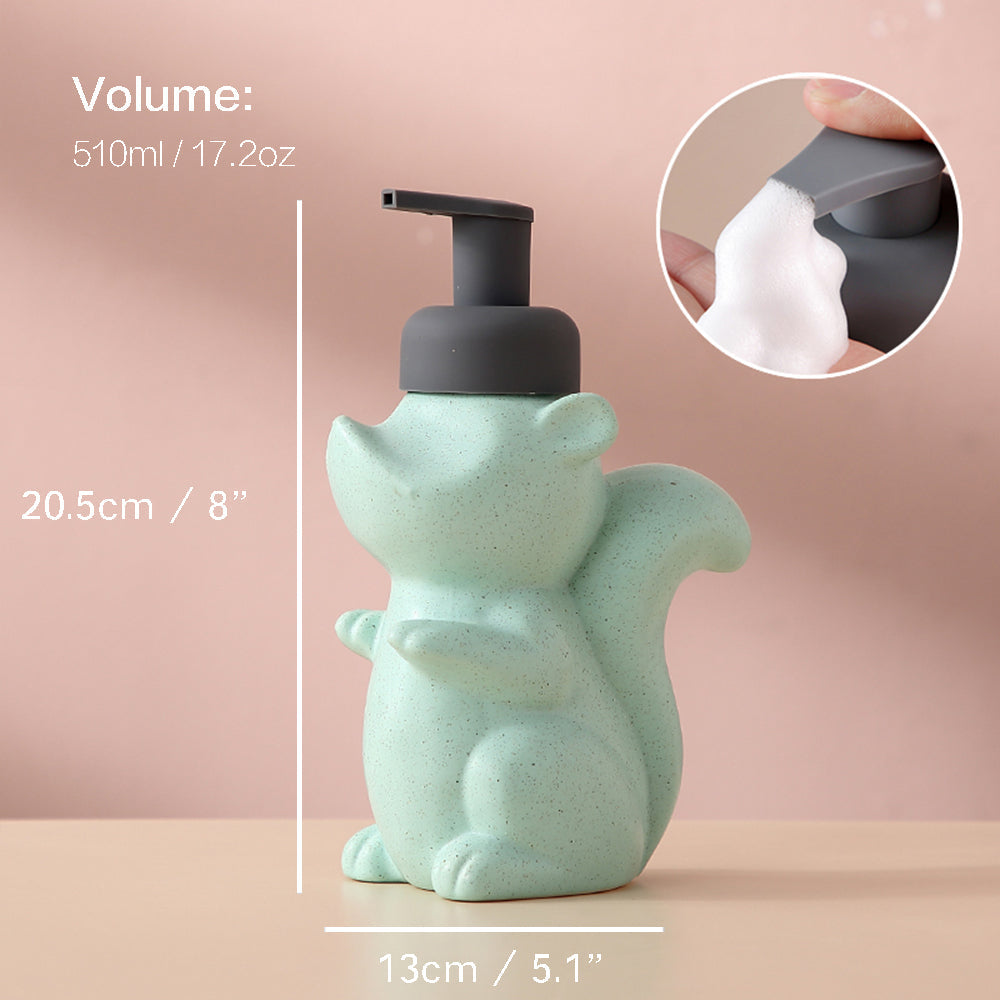 Naya Vault | Ceramic Soap Dispenser, Squirrel Foam Pump Bathroom Bottle, Animal Design, Refillable Reusable Lotion Pump for Bathroom Kitchen, 510ml/17.2oz