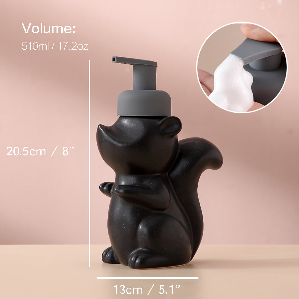 Naya Vault | Ceramic Soap Dispenser, Squirrel Foam Pump Bathroom Bottle, Animal Design, Refillable Reusable Lotion Pump for Bathroom Kitchen, 510ml/17.2oz