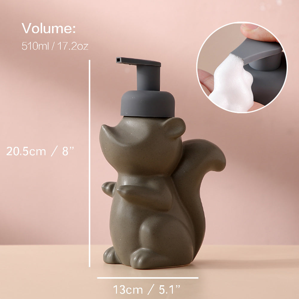 Naya Vault | Ceramic Soap Dispenser, Squirrel Foam Pump Bathroom Bottle, Animal Design, Refillable Reusable Lotion Pump for Bathroom Kitchen, 510ml/17.2oz