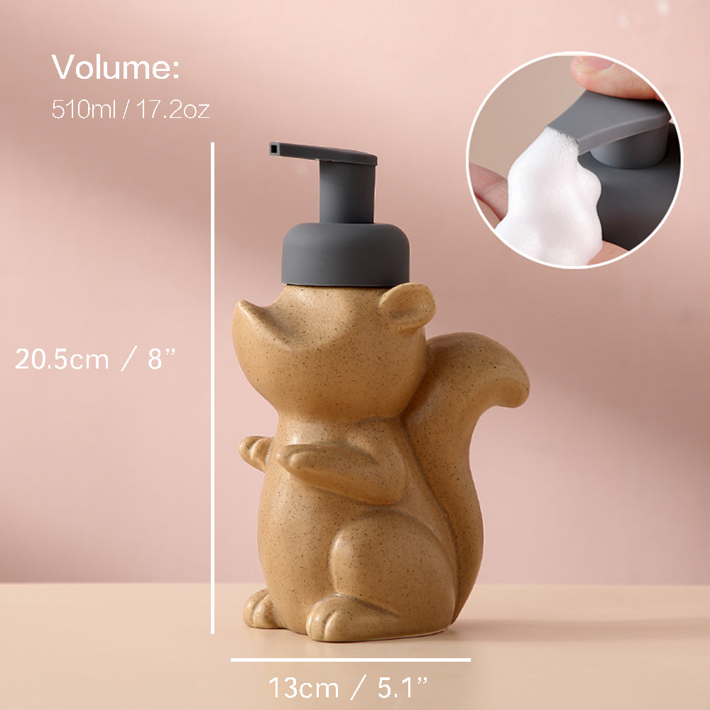 Naya Vault | Ceramic Soap Dispenser, Squirrel Foam Pump Bathroom Bottle, Animal Design, Refillable Reusable Lotion Pump for Bathroom Kitchen, 510ml/17.2oz