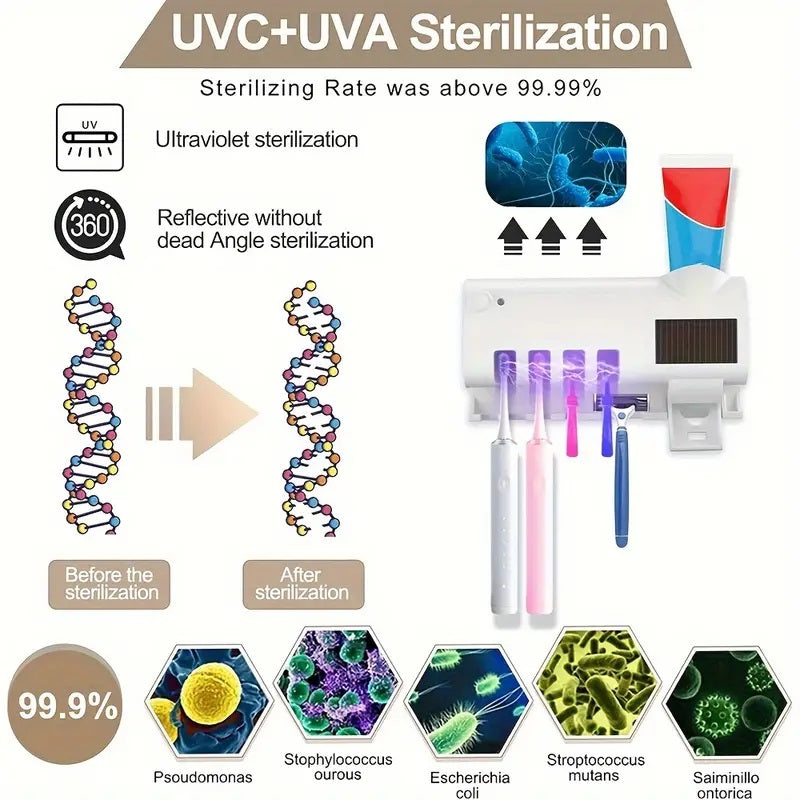 Naya Vault| Smart UV Light Sterilizer Toothbrush Holder, Wall Mounted Toothpaste Dispenser