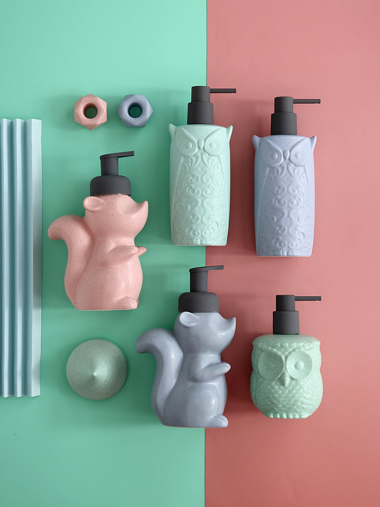 Naya Vault | Ceramic Soap Dispenser, Squirrel Foam Pump Bathroom Bottle, Animal Design, Refillable Reusable Lotion Pump for Bathroom Kitchen, 510ml/17.2oz