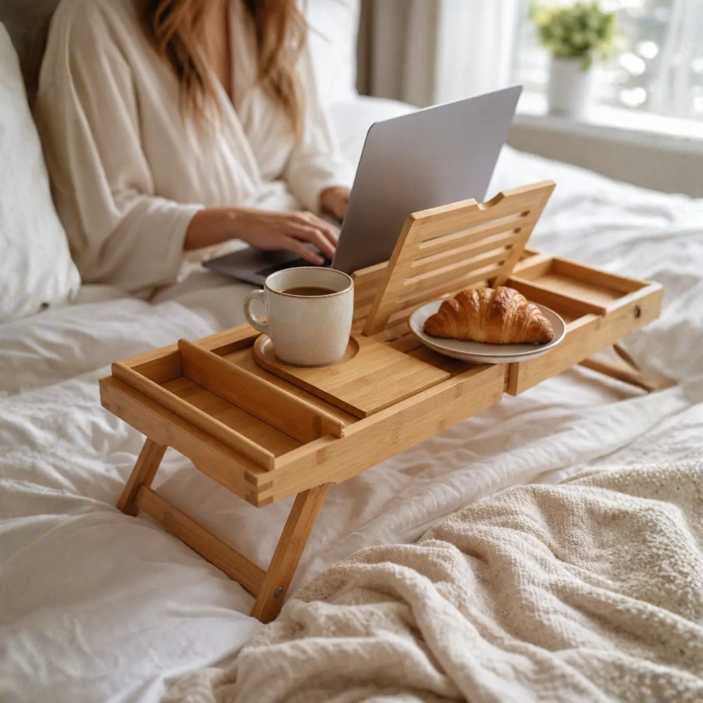 Naya Vault | Expandable Bamboo Bathtub/ Caddy Tray with Stands