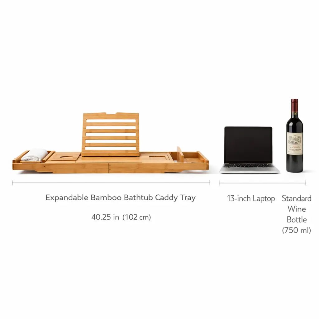 Naya Vault | Expandable Bamboo Bathtub/ Caddy Tray with Stands