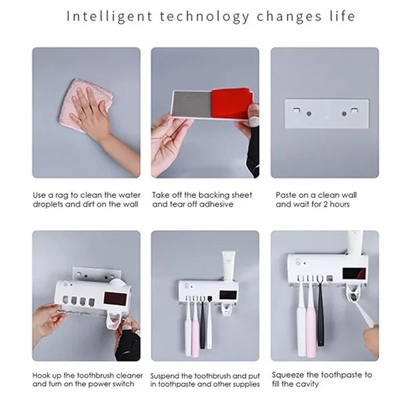 Naya Vault| Smart UV Light Sterilizer Toothbrush Holder, Wall Mounted Toothpaste Dispenser