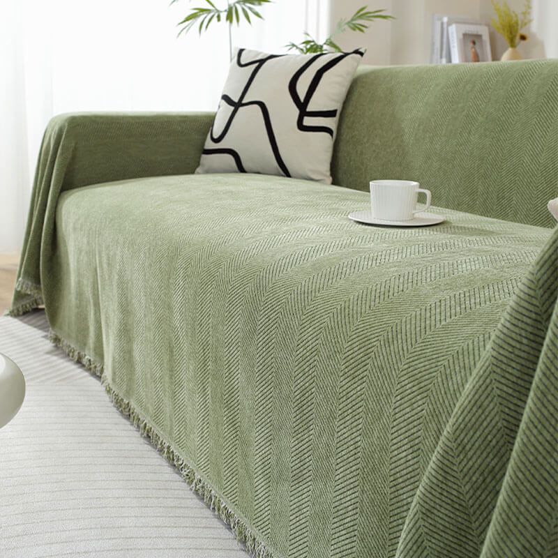 BowLift | Chenille Blanket Herringbone Tassel Couch Cover
