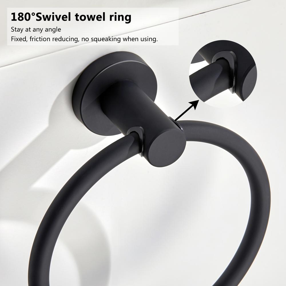 Naya Vault  | Towel ring made of 304 stainless steel in chrome, Round simple design, Black, European bathroom accessories, Rustproof