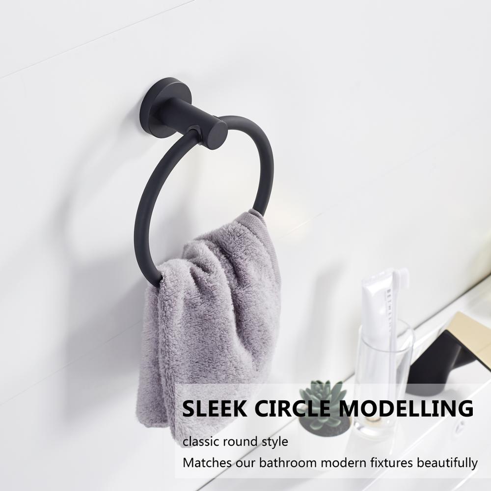 Naya Vault  | Towel ring made of 304 stainless steel in chrome, Round simple design, Black, European bathroom accessories, Rustproof