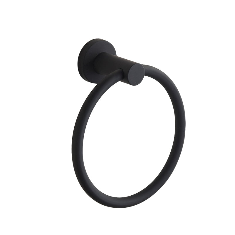 Naya Vault  | Towel ring made of 304 stainless steel in chrome, Round simple design, Black, European bathroom accessories, Rustproof