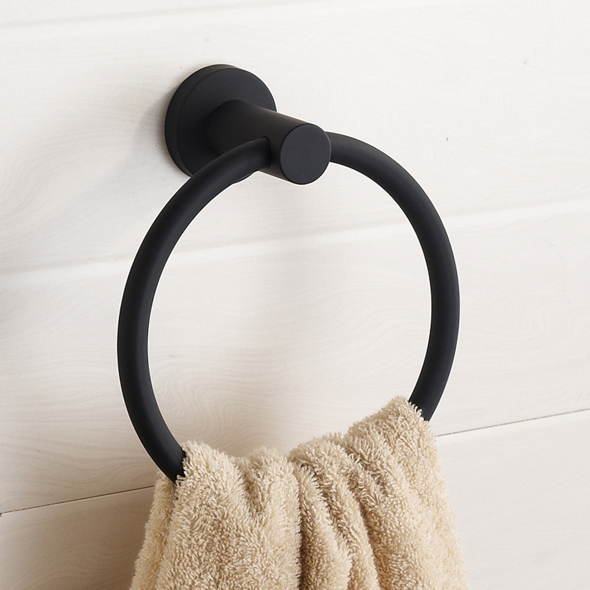 Naya Vault  | Towel ring made of 304 stainless steel in chrome, Round simple design, Black, European bathroom accessories, Rustproof