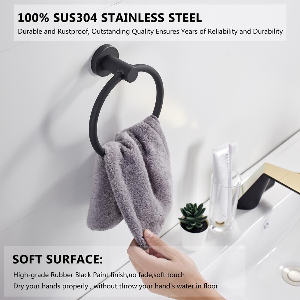 Naya Vault  | Towel ring made of 304 stainless steel in chrome, Round simple design, Black, European bathroom accessories, Rustproof