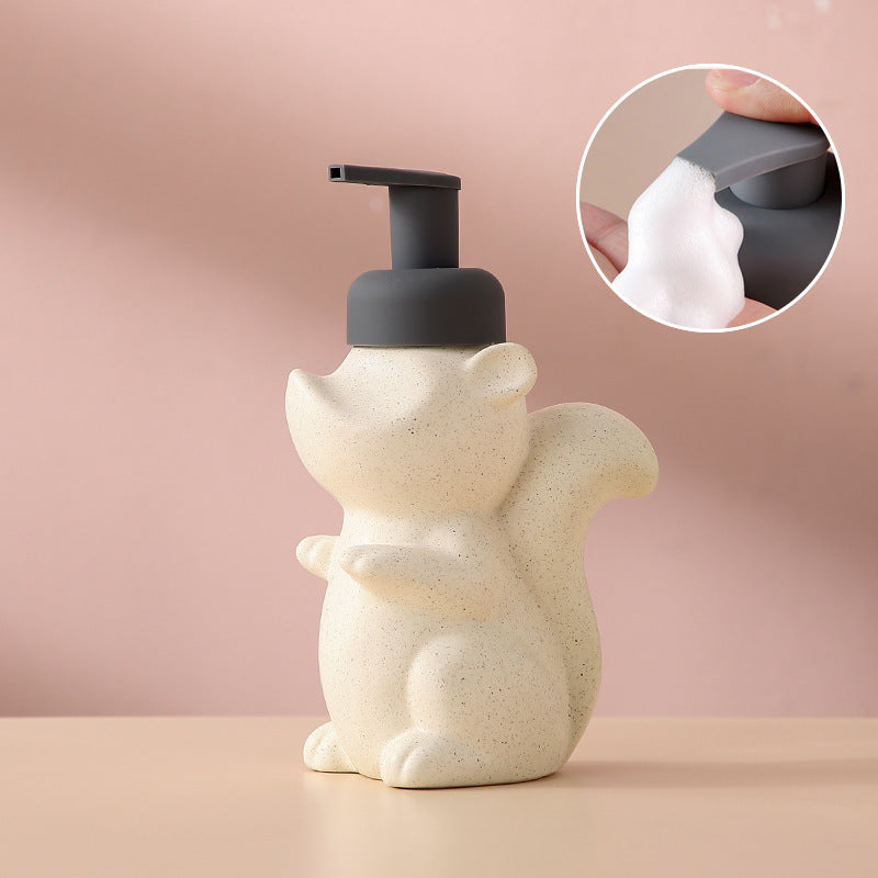 Naya Vault | Ceramic Soap Dispenser, Squirrel Foam Pump Bathroom Bottle, Animal Design, Refillable Reusable Lotion Pump for Bathroom Kitchen, 510ml/17.2oz