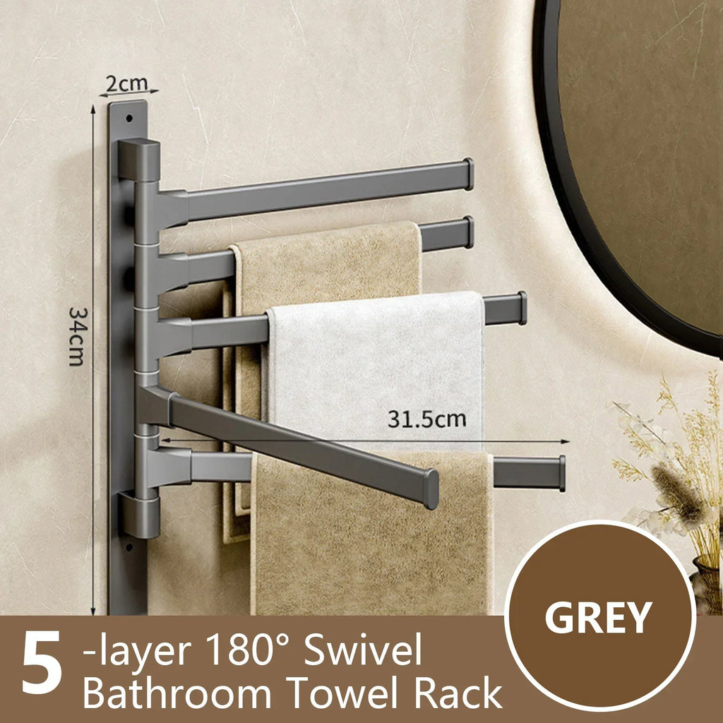 Naya Vault| Bathroom Towel Holder Rotatable Towel Rack Space Aluminum 1/2/3/4/5-Bar Towel Holder Kitchen Shelf Kitchen Hanging Shelf Wall Mounted