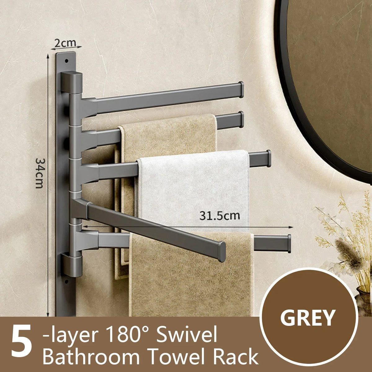 Naya Vault| Bathroom Towel Holder Rotatable Towel Rack Space Aluminum 1/2/3/4/5-Bar Towel Holder Kitchen Shelf Kitchen Hanging Shelf Wall Mounted