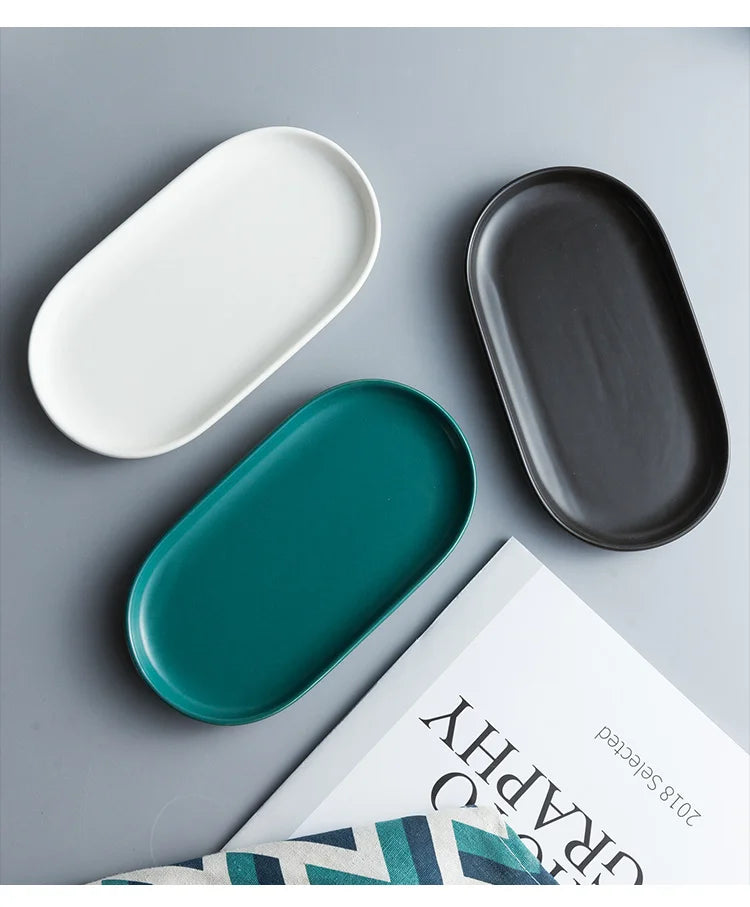 Naya Vault | Nordic Ins Ceramic Marble Oval Tray Jewelry Storage Tray Accessories Soap Holder Golden Wave Bathroom Cup Bath Decoration