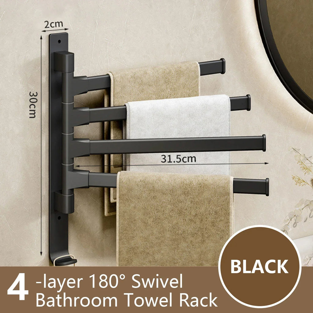 Naya Vault| Bathroom Towel Holder Rotatable Towel Rack Space Aluminum 1/2/3/4/5-Bar Towel Holder Kitchen Shelf Kitchen Hanging Shelf Wall Mounted
