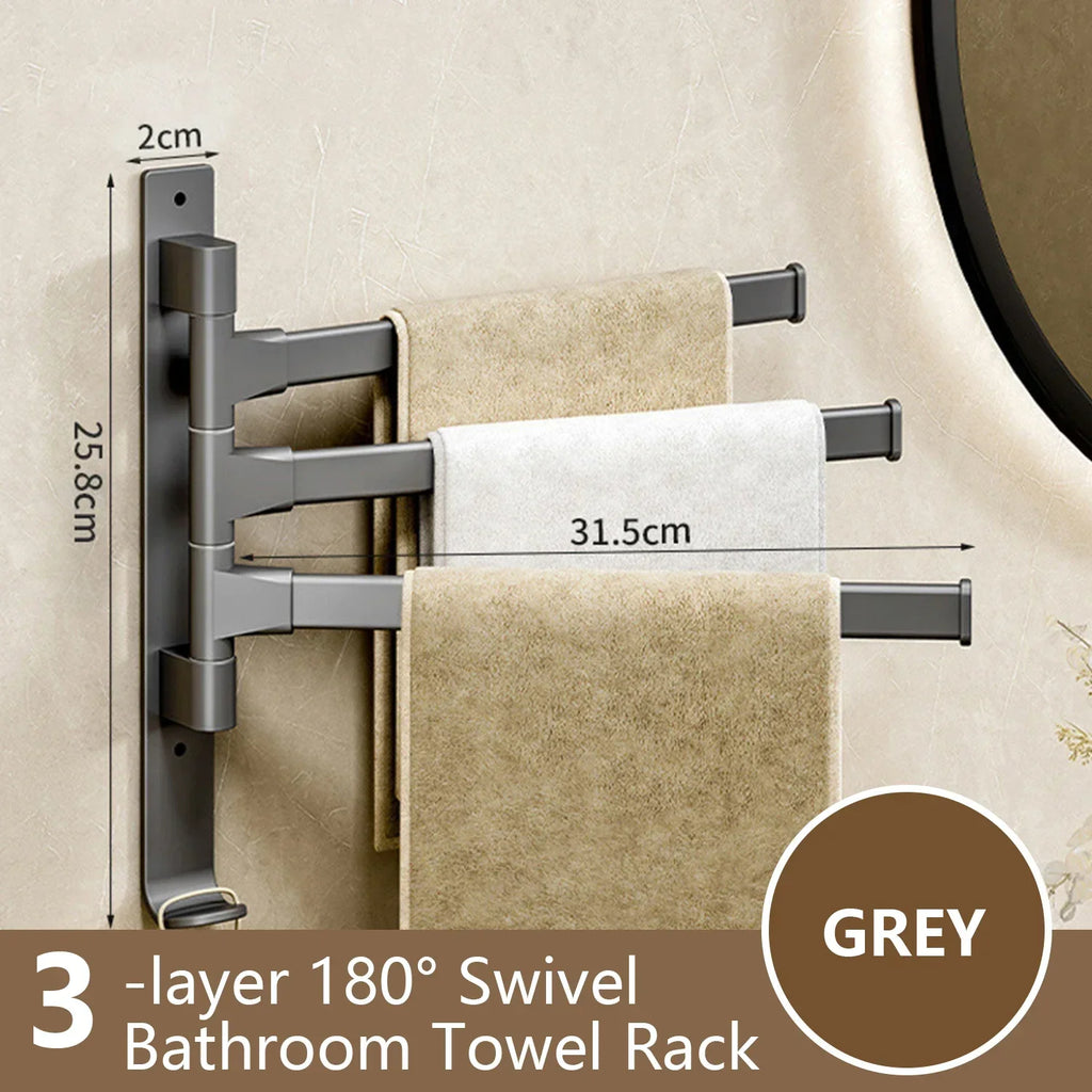 Naya Vault| Bathroom Towel Holder Rotatable Towel Rack Space Aluminum 1/2/3/4/5-Bar Towel Holder Kitchen Shelf Kitchen Hanging Shelf Wall Mounted