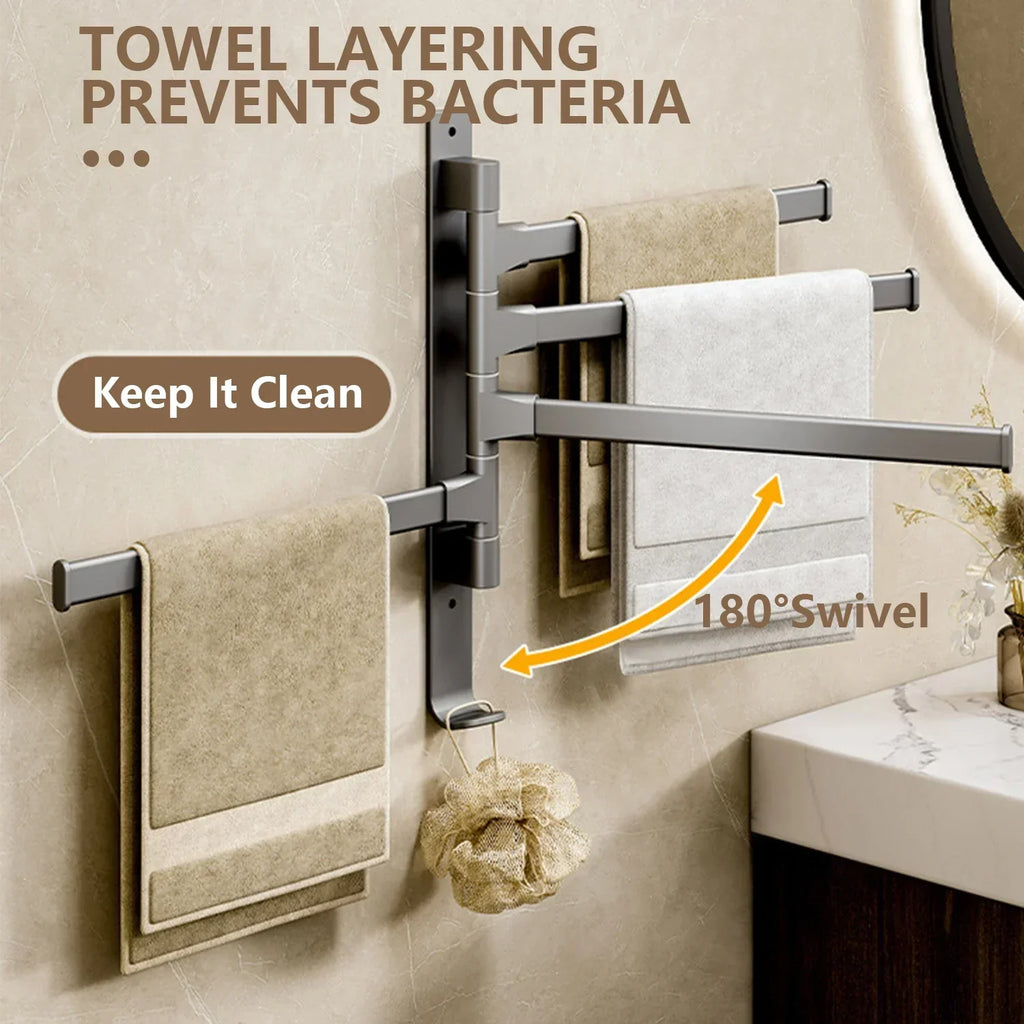 Naya Vault| Bathroom Towel Holder Rotatable Towel Rack Space Aluminum 1/2/3/4/5-Bar Towel Holder Kitchen Shelf Kitchen Hanging Shelf Wall Mounted