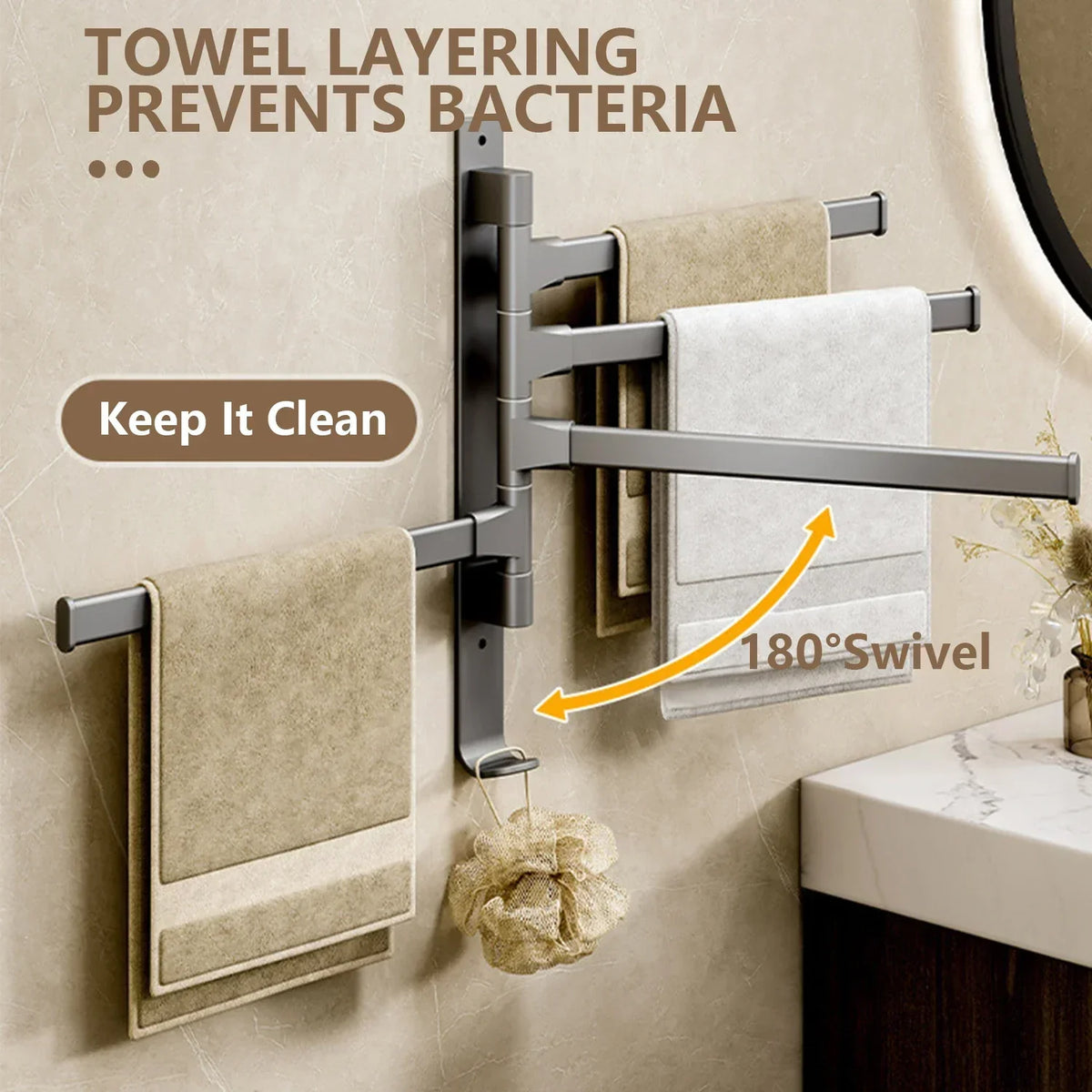 Naya Vault| Bathroom Towel Holder Rotatable Towel Rack Space Aluminum 1/2/3/4/5-Bar Towel Holder Kitchen Shelf Kitchen Hanging Shelf Wall Mounted