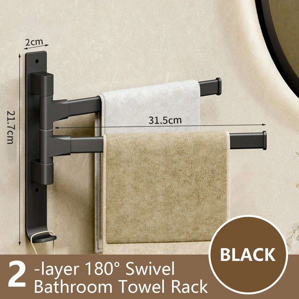 Naya Vault| Bathroom Towel Holder Rotatable Towel Rack Space Aluminum 1/2/3/4/5-Bar Towel Holder Kitchen Shelf Kitchen Hanging Shelf Wall Mounted