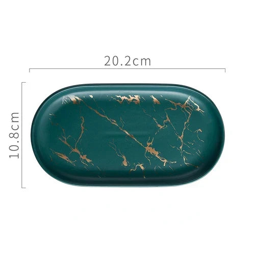 Naya Vault | Nordic Ins Ceramic Marble Oval Tray Jewelry Storage Tray Accessories Soap Holder Golden Wave Bathroom Cup Bath Decoration