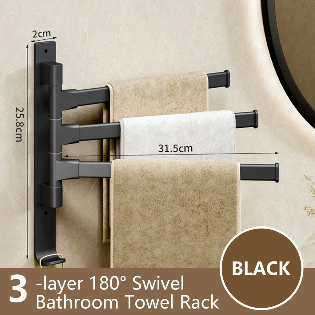 Naya Vault| Bathroom Towel Holder Rotatable Towel Rack Space Aluminum 1/2/3/4/5-Bar Towel Holder Kitchen Shelf Kitchen Hanging Shelf Wall Mounted