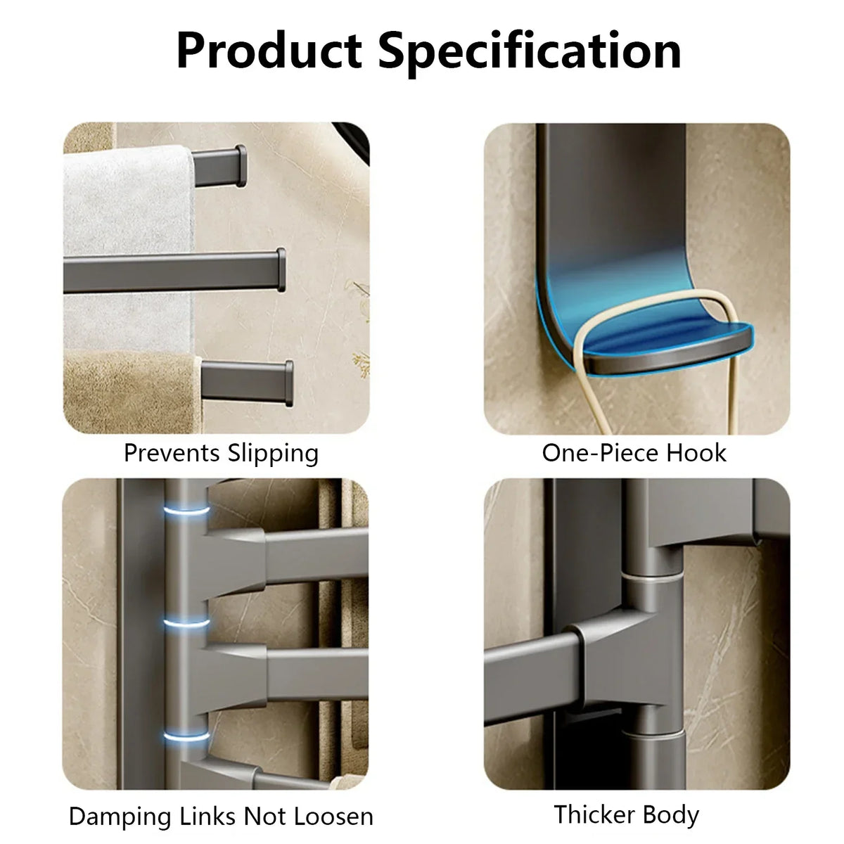 Naya Vault| Bathroom Towel Holder Rotatable Towel Rack Space Aluminum 1/2/3/4/5-Bar Towel Holder Kitchen Shelf Kitchen Hanging Shelf Wall Mounted