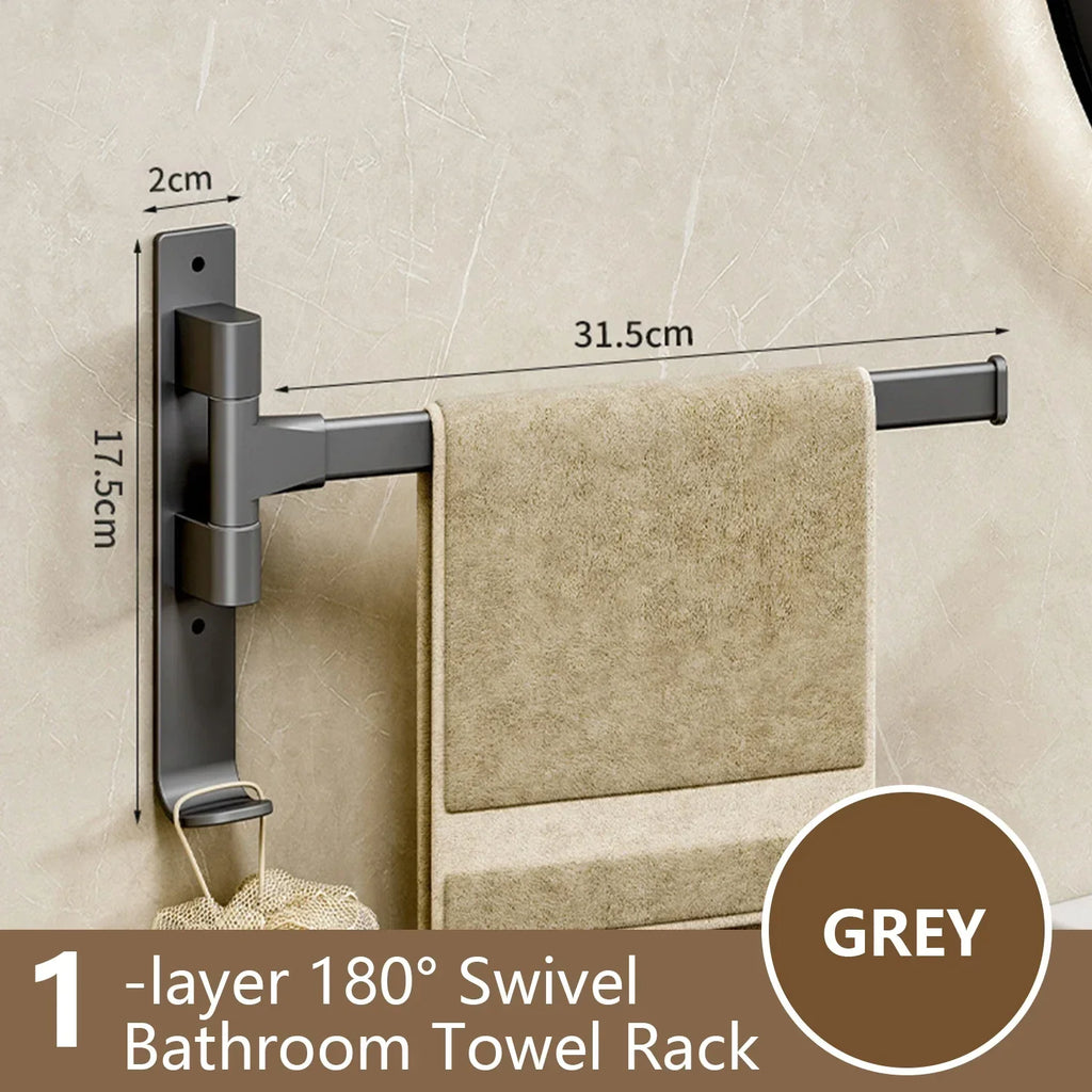 Naya Vault| Bathroom Towel Holder Rotatable Towel Rack Space Aluminum 1/2/3/4/5-Bar Towel Holder Kitchen Shelf Kitchen Hanging Shelf Wall Mounted