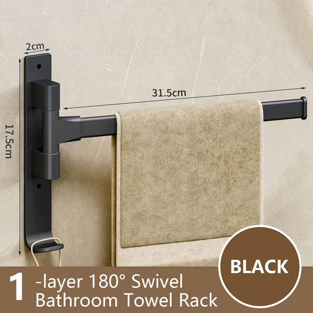 Naya Vault| Bathroom Towel Holder Rotatable Towel Rack Space Aluminum 1/2/3/4/5-Bar Towel Holder Kitchen Shelf Kitchen Hanging Shelf Wall Mounted