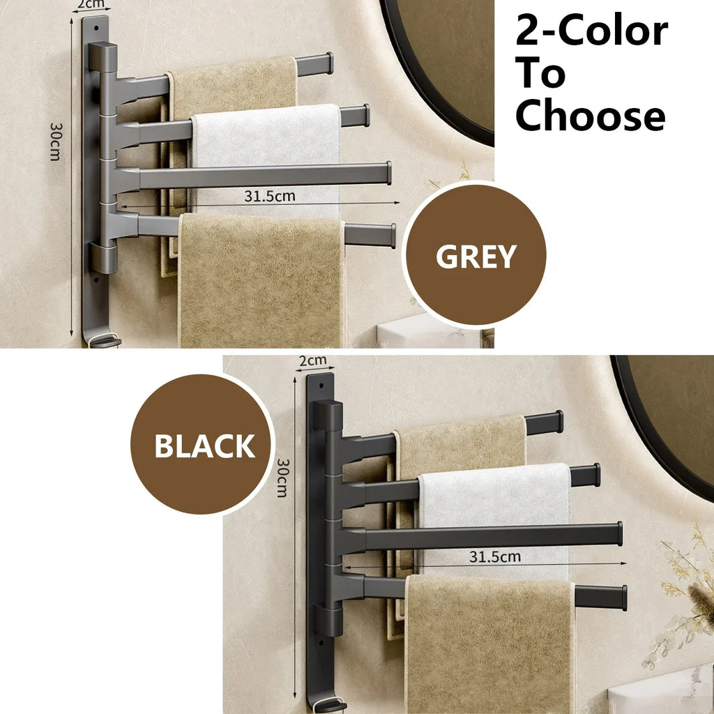 Naya Vault| Bathroom Towel Holder Rotatable Towel Rack Space Aluminum 1/2/3/4/5-Bar Towel Holder Kitchen Shelf Kitchen Hanging Shelf Wall Mounted