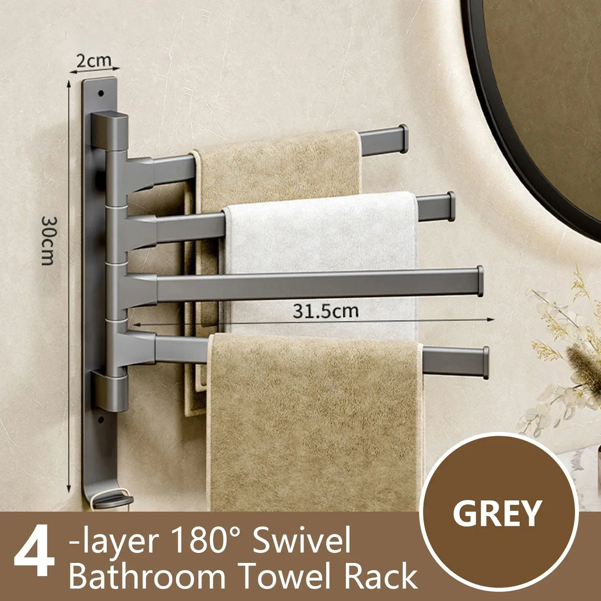 Naya Vault| Bathroom Towel Holder Rotatable Towel Rack Space Aluminum 1/2/3/4/5-Bar Towel Holder Kitchen Shelf Kitchen Hanging Shelf Wall Mounted