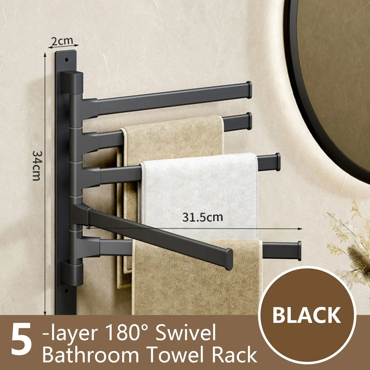 Naya Vault| Bathroom Towel Holder Rotatable Towel Rack Space Aluminum 1/2/3/4/5-Bar Towel Holder Kitchen Shelf Kitchen Hanging Shelf Wall Mounted