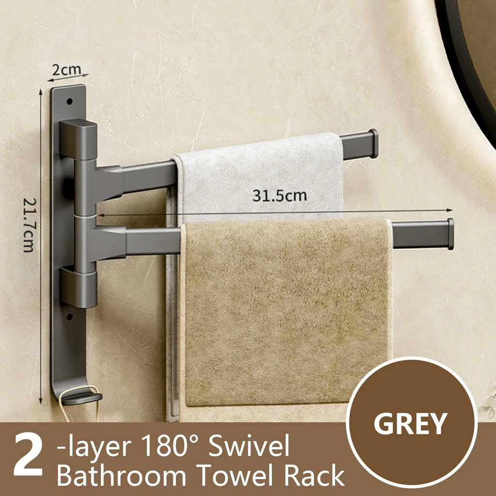 Naya Vault| Bathroom Towel Holder Rotatable Towel Rack Space Aluminum 1/2/3/4/5-Bar Towel Holder Kitchen Shelf Kitchen Hanging Shelf Wall Mounted
