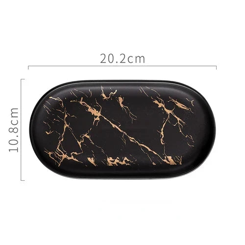 Naya Vault | Nordic Ins Ceramic Marble Oval Tray Jewelry Storage Tray Accessories Soap Holder Golden Wave Bathroom Cup Bath Decoration