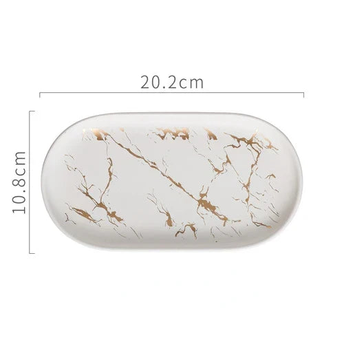 Naya Vault | Nordic Ins Ceramic Marble Oval Tray Jewelry Storage Tray Accessories Soap Holder Golden Wave Bathroom Cup Bath Decoration