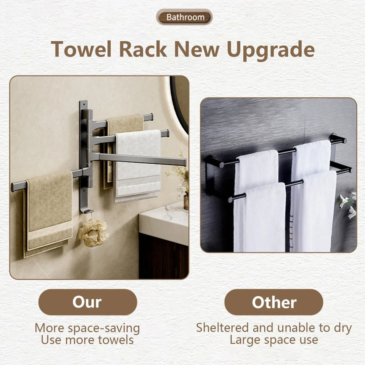 Naya Vault| Bathroom Towel Holder Rotatable Towel Rack Space Aluminum 1/2/3/4/5-Bar Towel Holder Kitchen Shelf Kitchen Hanging Shelf Wall Mounted