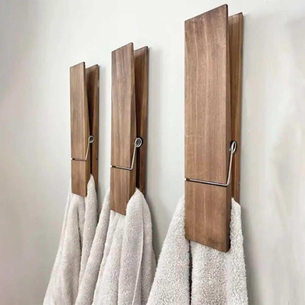 Naya Vault | Wall-mounted towel clip – No drilling – Modern wood design – Strong adhesive surface