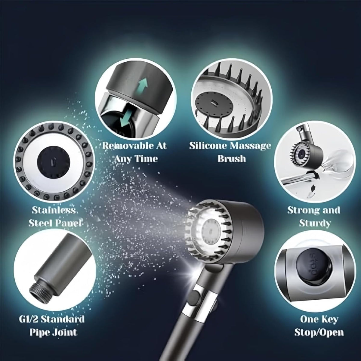 BowLift | High-pressure massage shower head - Handheld shower with 3 spray types and filters